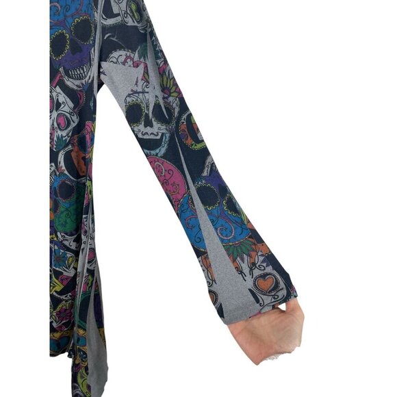 Casa Lee Multicolor Sugar Skull Tunic Top Asymmetrical Hem - Picture 4 of 9
